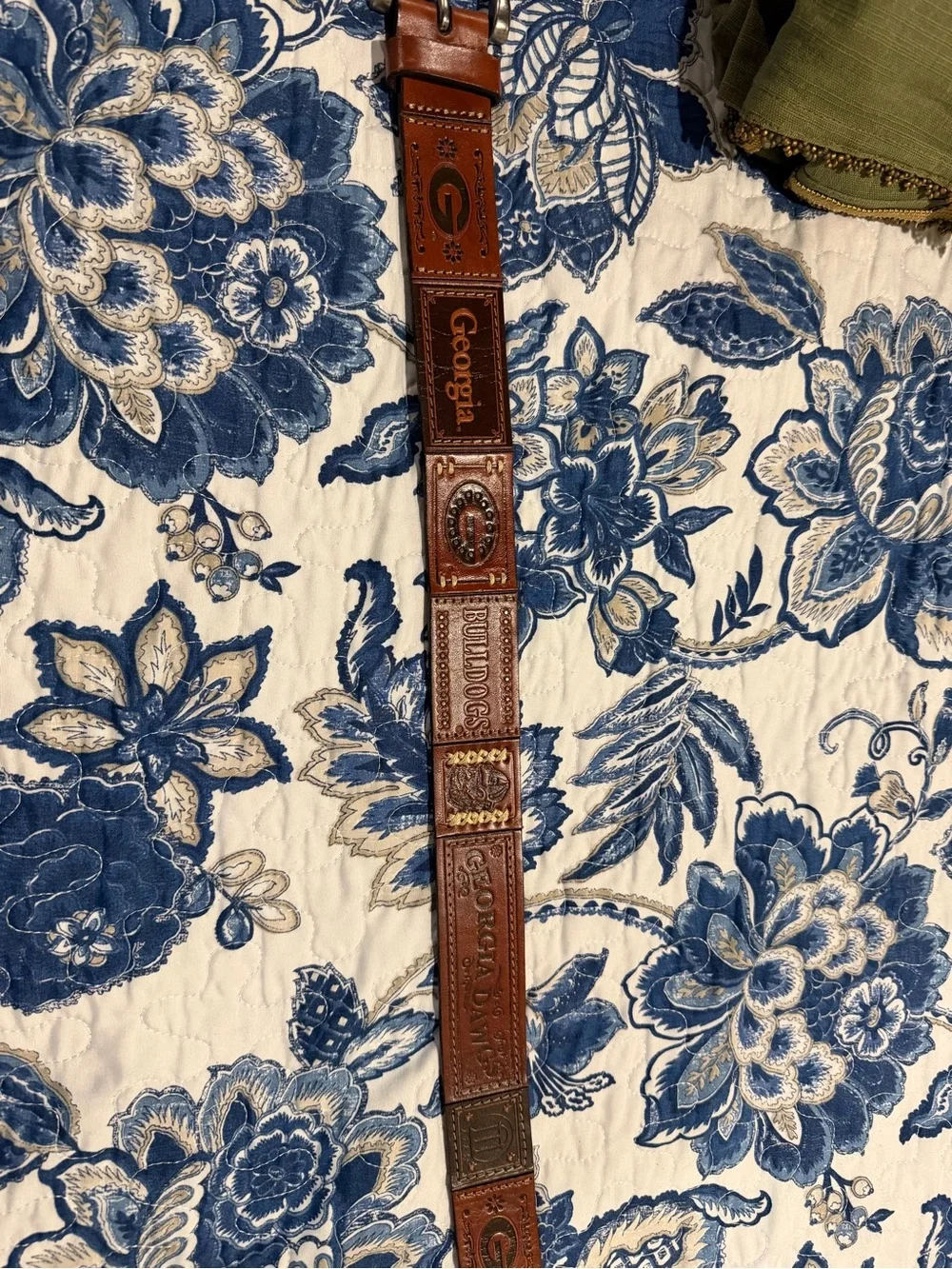 Embossed Brown Leather Belt with Metal Buckle